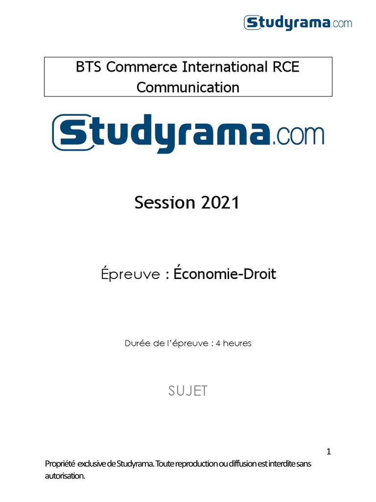 Sujet Bac Eco Droit Stmg 2023 BTS Sujet Eco Droit | PDF