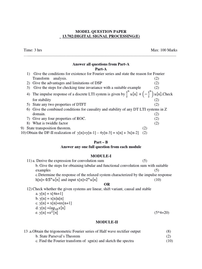 Model Question Paper 13.702digital Signal Processing (E) PDF