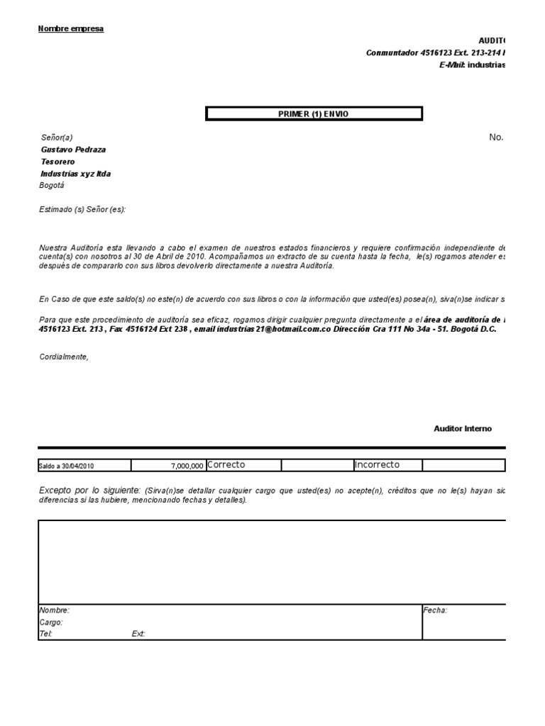 Modelo Carta Circularización Cartera