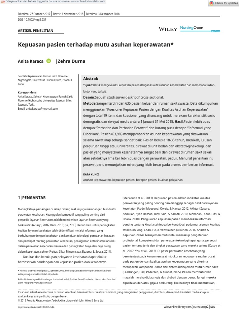 Nursing Open - 2019 - Karaca - Patient Satisfaction With The Quality of ...