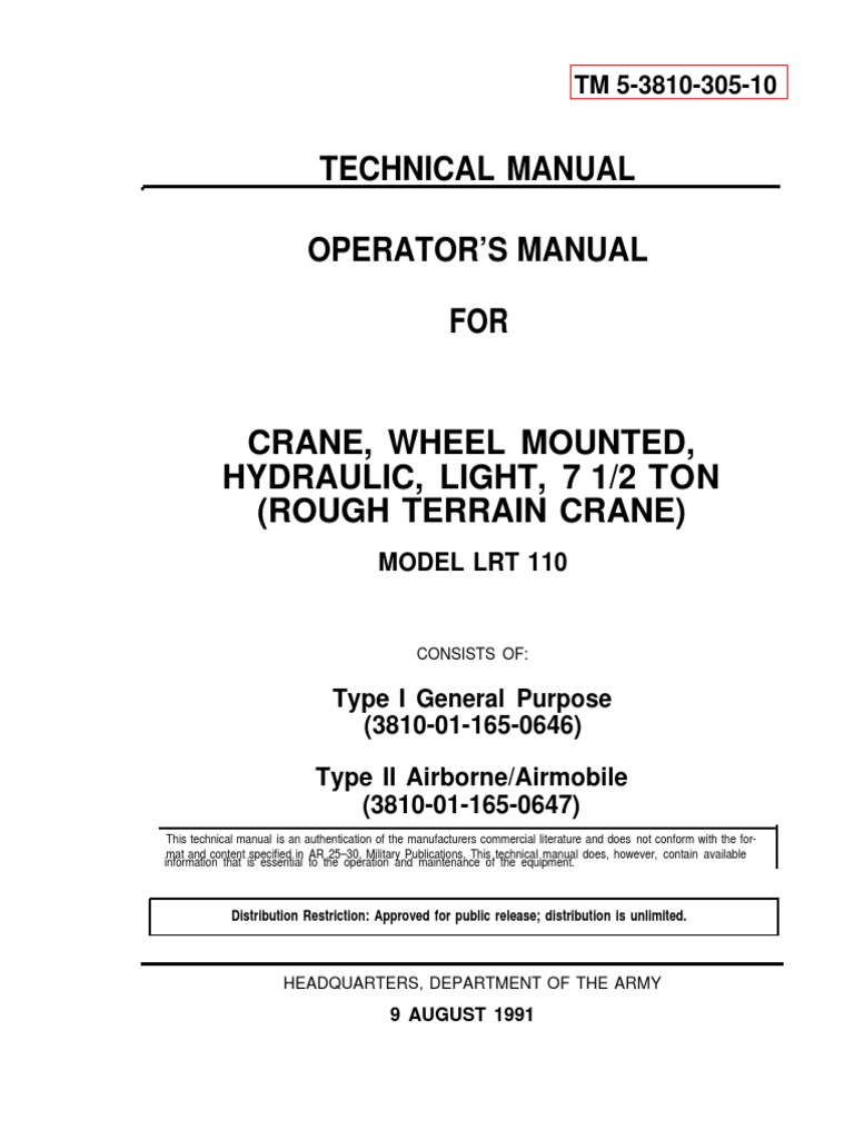 TM 5 3810 305 10 | PDF | Crane (Machine) | Horsepower
