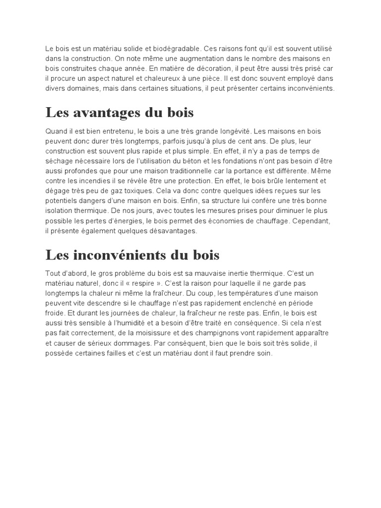 Avantages et inconvénients du bois | PDF | Bois (matériau de ...