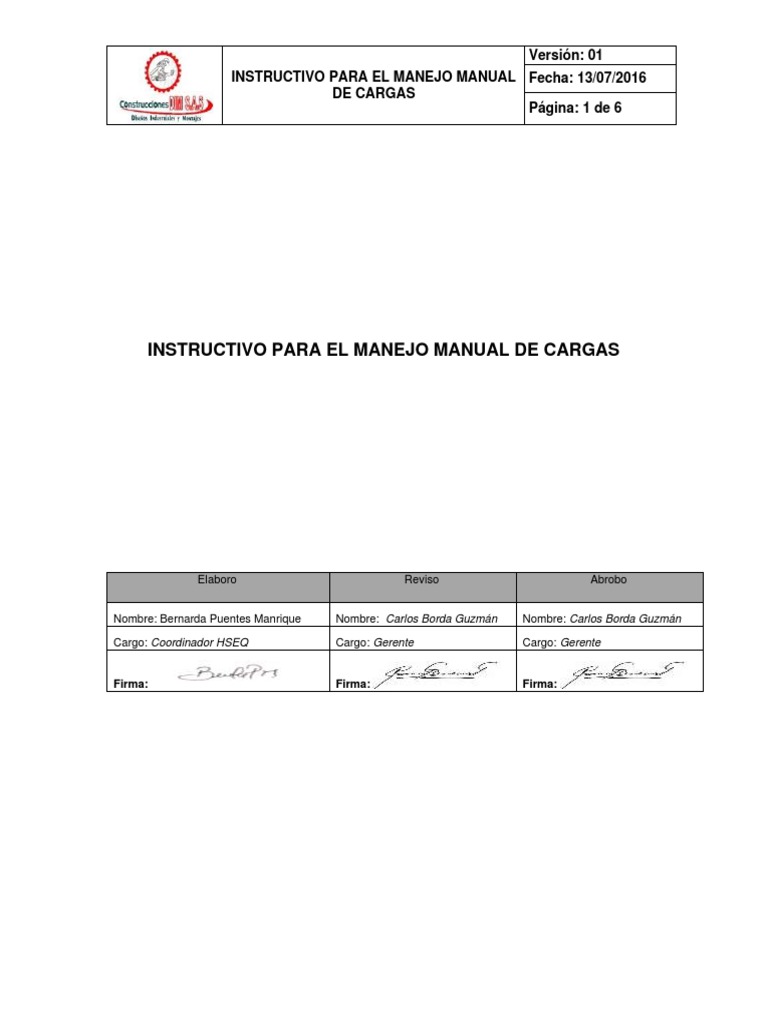 Instructivo Manejo Manual de Cargas | PDF | Pie