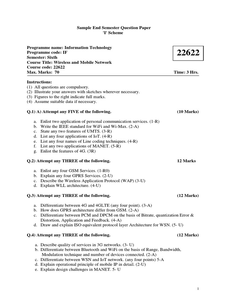 Wireless and Mobile Network Exam Papers | PDF | Wireless Ad Hoc Network ...