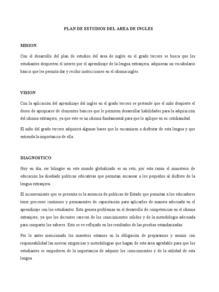 Plan De Estudio Ingles Pdf Plan De Estudios Evaluación