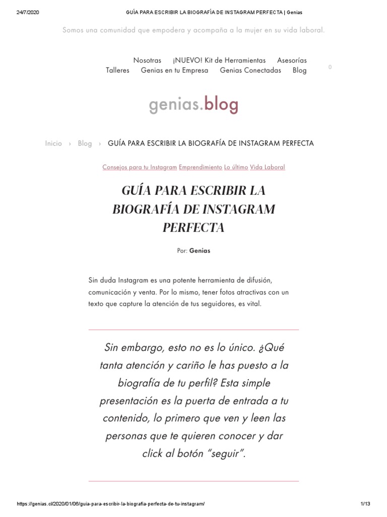 Guía para Escribir La Biografía de Instagram Perfecta PDF Blog