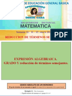 2Q 2P Sem 11 - 9no Egb Matematica - Reduccion Terminos Semejantes