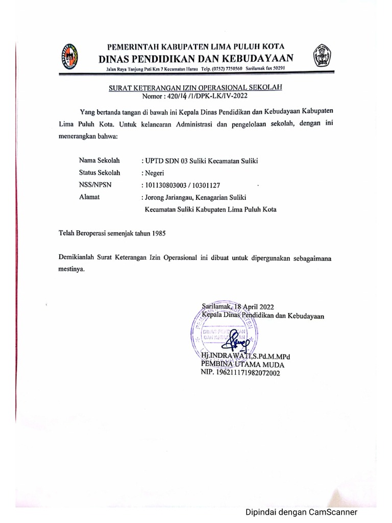 Surat Izin Operasional Sekolah Pdf