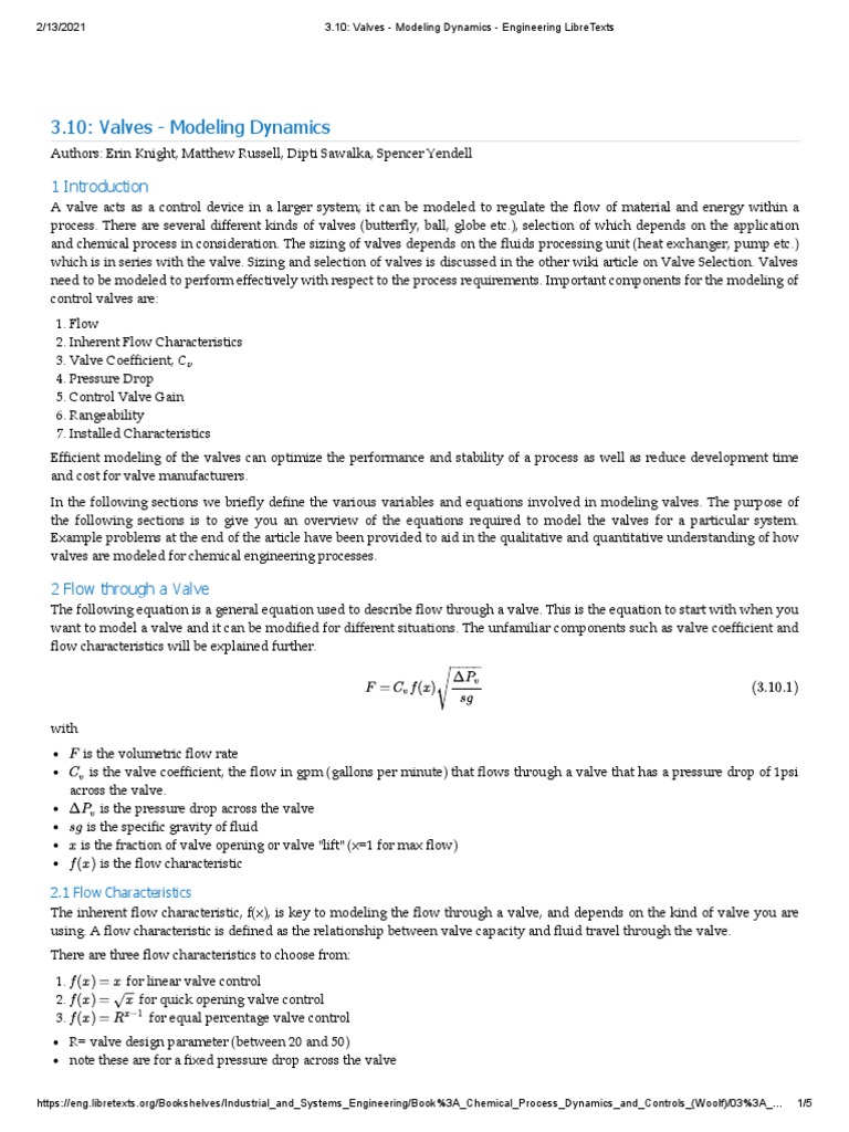 3.10 - Valves - Modeling Dynamics - Engineering LibreTexts | PDF ...