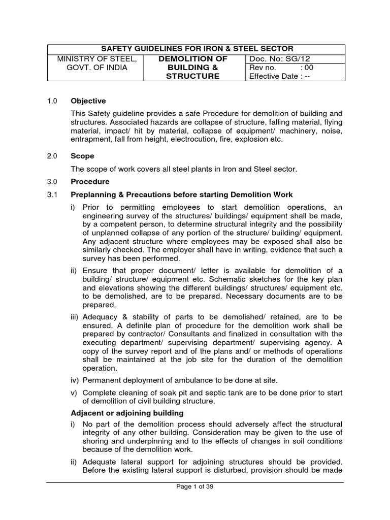 Demolition Safety Guidelines for Steel Sector | PDF | Demolition ...
