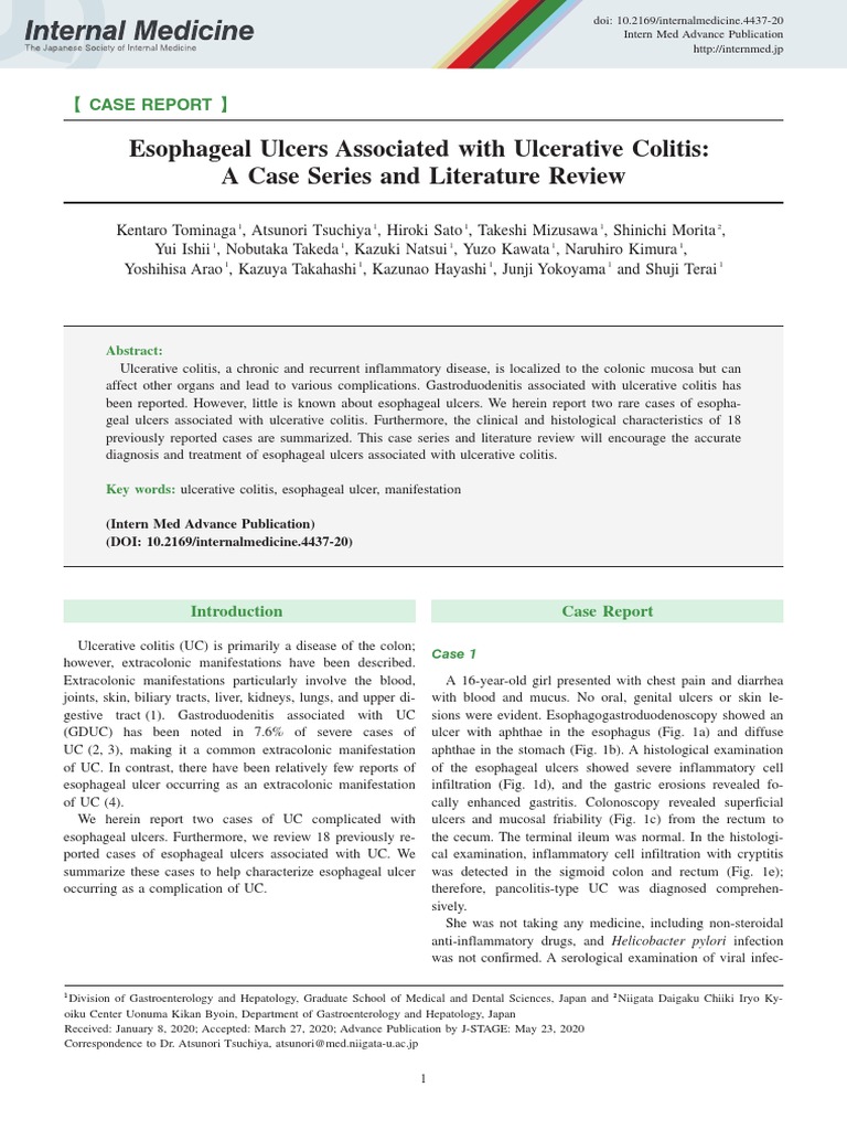 Esophageal Ulcers Associated With Ulcerative Colitis A Case Series and
