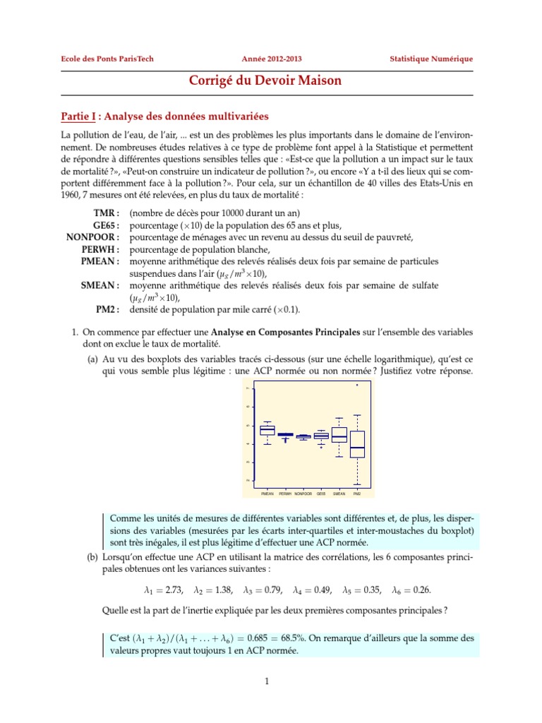 Corrige DM 2012 | PDF | Analyse en composantes principales | Estimateur ...