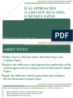 Lesson 5 Critical Approaches To Writing A Balanced Review Reaction and Critique Paper