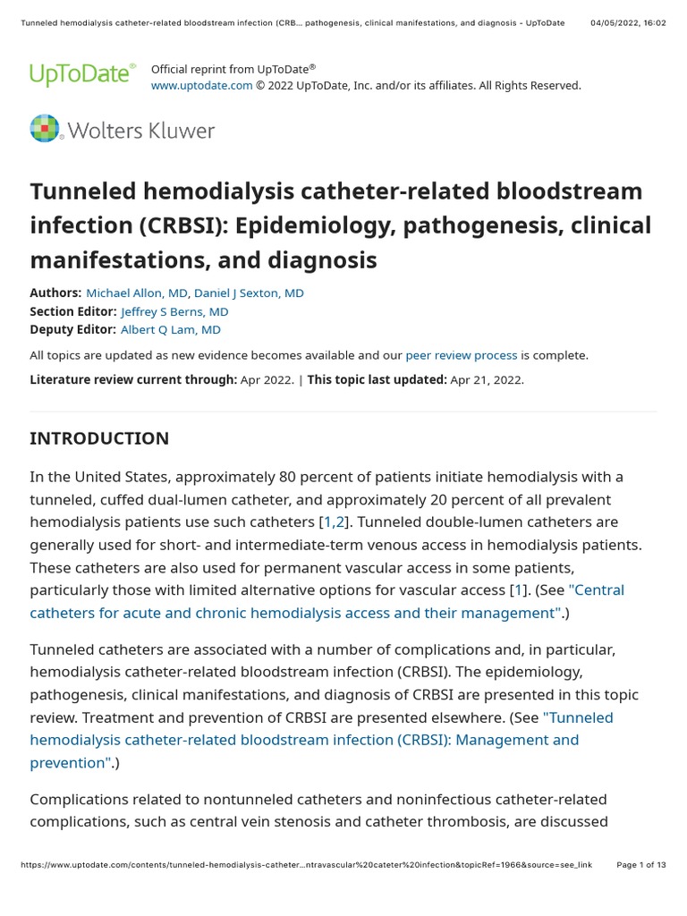Tunneled Hemodialysis CatheterRelated Bloodstream Infection (CRBSI
