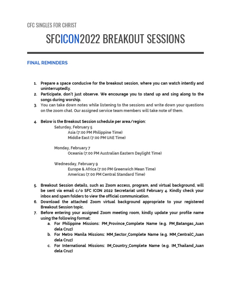Sfc 2022 Breakout Sessions Cfc Singles For Christ Pdf World Wide