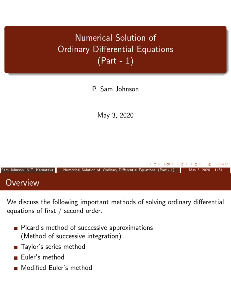 Numerical Solution of Ordinary Differential Equations (Part - 1 ...