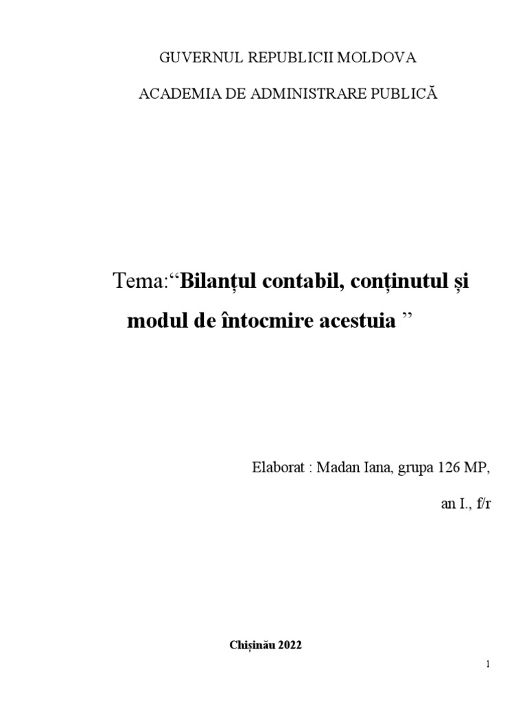 Continutul Si Modul de Intocmire A Bilantului Contabil - 1652622302 | PDF