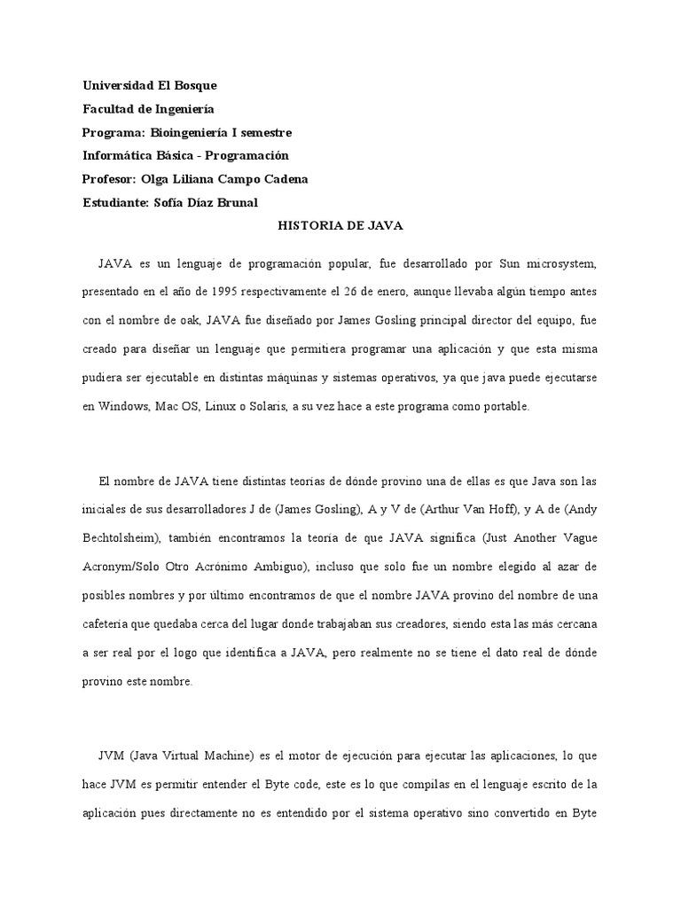 Historia y fundamentos del lenguaje Java | PDF | Java (lenguaje de ...
