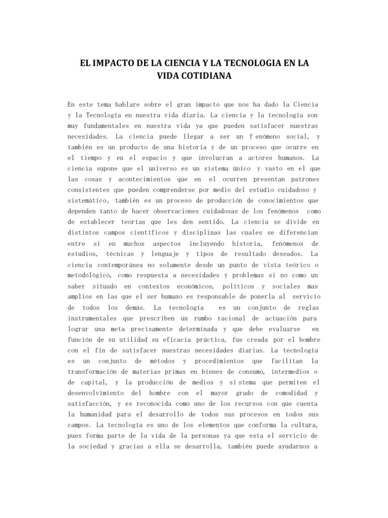 El Impacto de La Ciencia y La Tecnologia en La Vida Cotidiana | PDF ...
