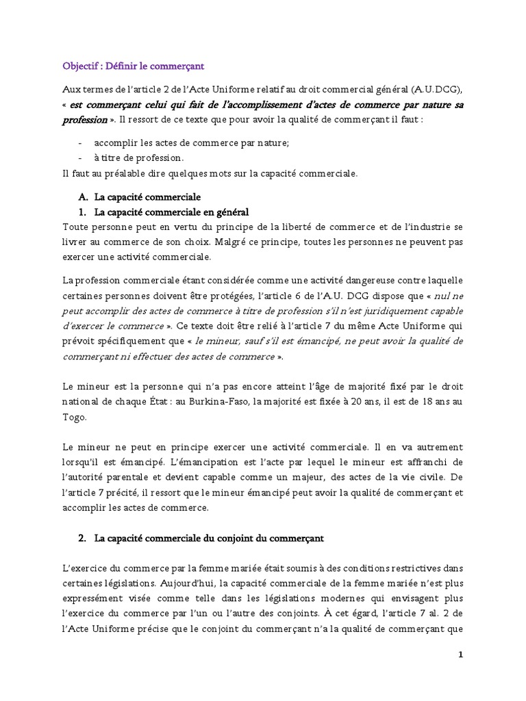 Définition et capacité du commerçant | PDF | Commerce | Courtier