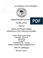 Aligarh Muslim University Faculty of Law: Tutorial Intellectual Property Rights Submitted To: Prof. Tabassum Choudhry