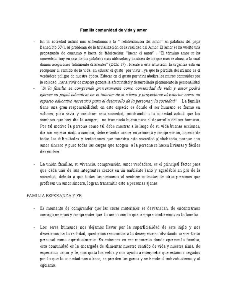 La Familia: Comunidad de Amor y Vida | PDF | Amor | Familia