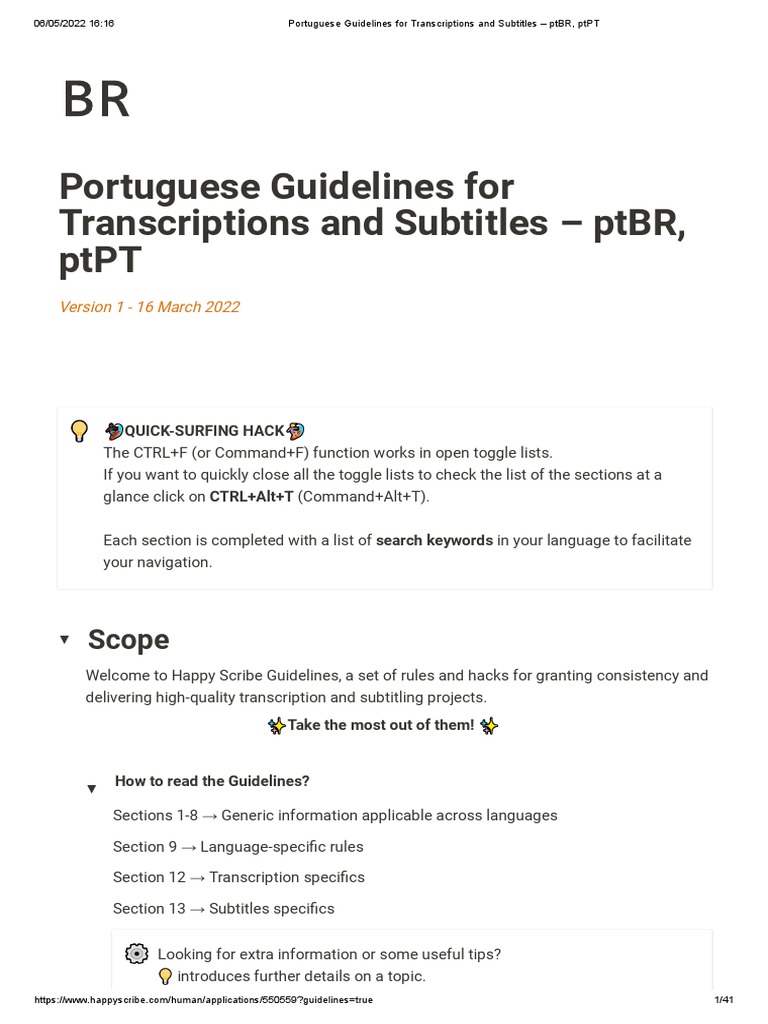 Happy Scribe Portuguese Guidelines | PDF | Ellipsis | Human Communication
