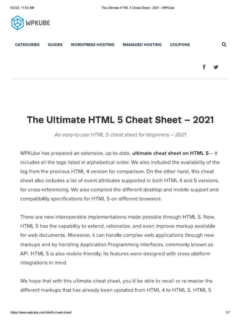 Cheat Sheet HTML | PDF