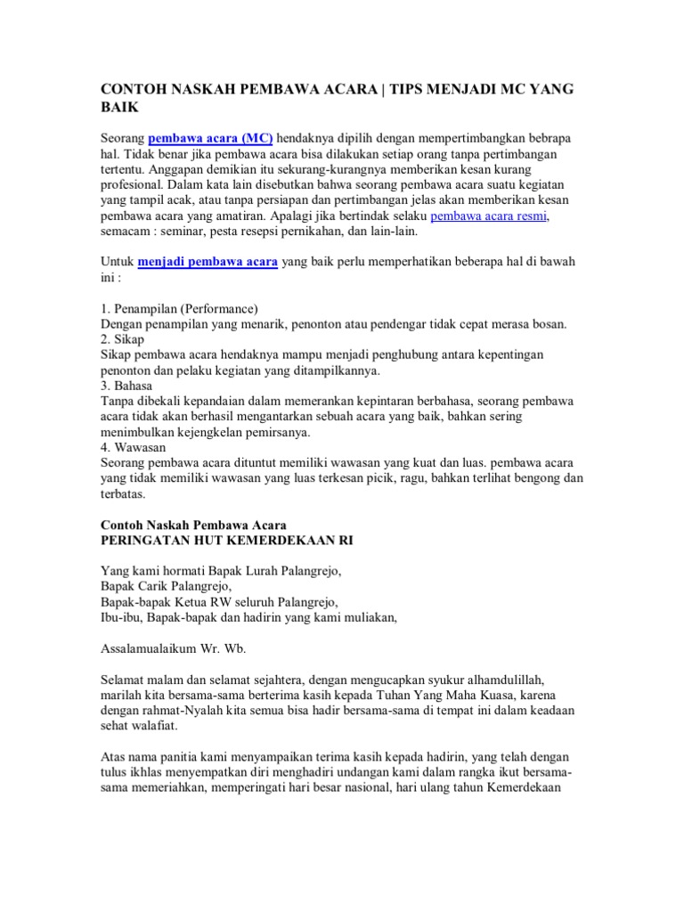 Contoh Naskah Pembawa Acara Contoh Naskah Pembawa Acara