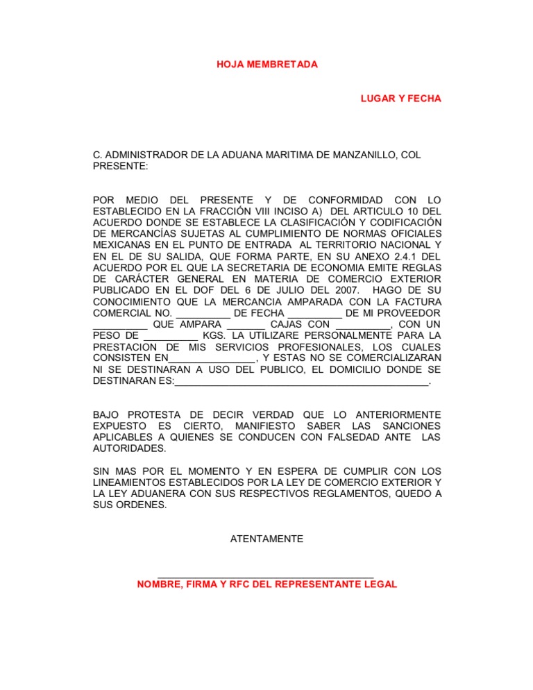 Carta de No Comercializacion Fraccion Viii (A) | PDF