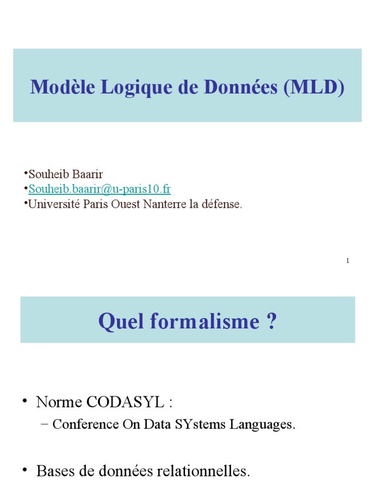 Modèle Logique de Données (MLD) | PDF | Gestion informatique | Informatique