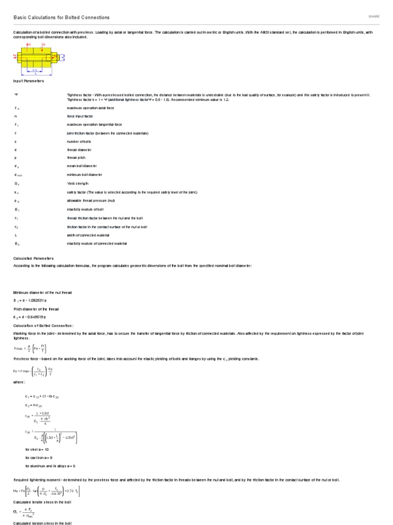 Bolted Connection Stress Calculations | PDF | Screw | Nut (Hardware)