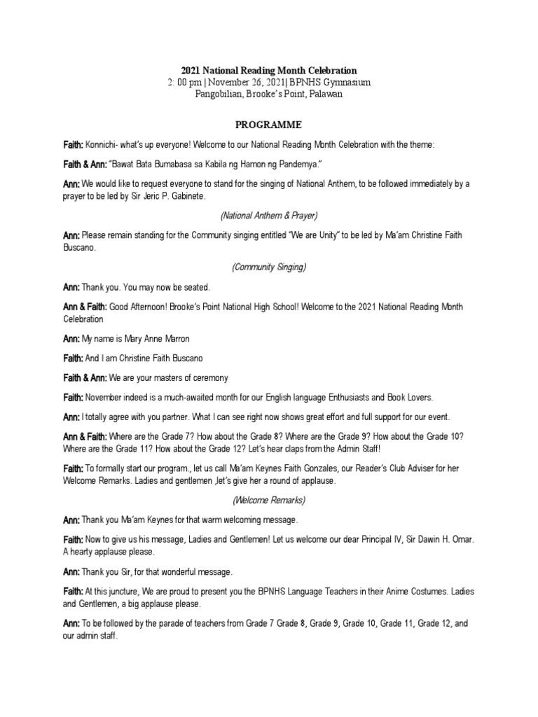 2021 National Reading Month Event | PDF | Human Communication