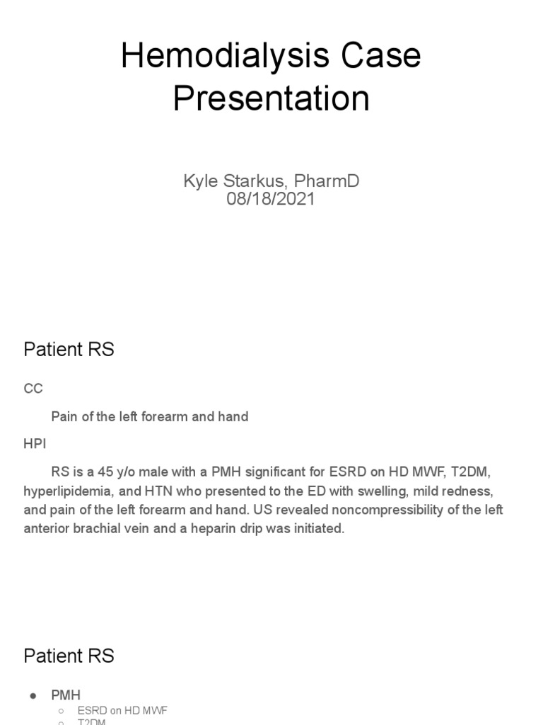 Hemodialysis Case Presentation PDF Vitamin D Chronic Kidney Disease