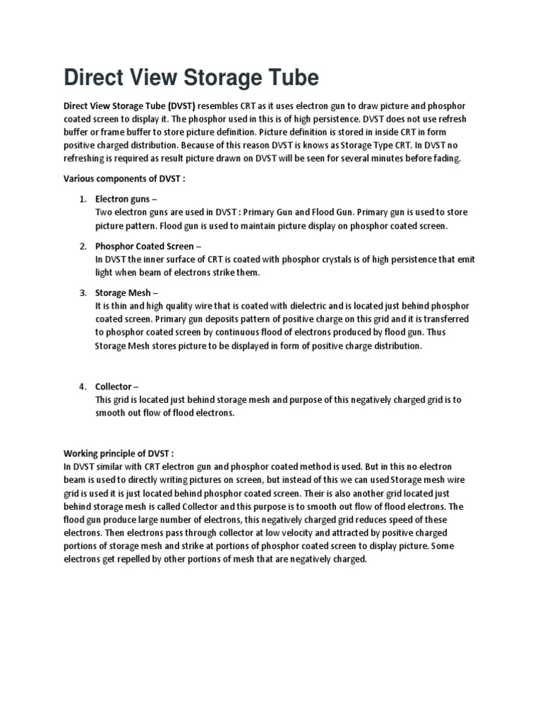 Direct View Storage Tube PDF Display Technology Information And