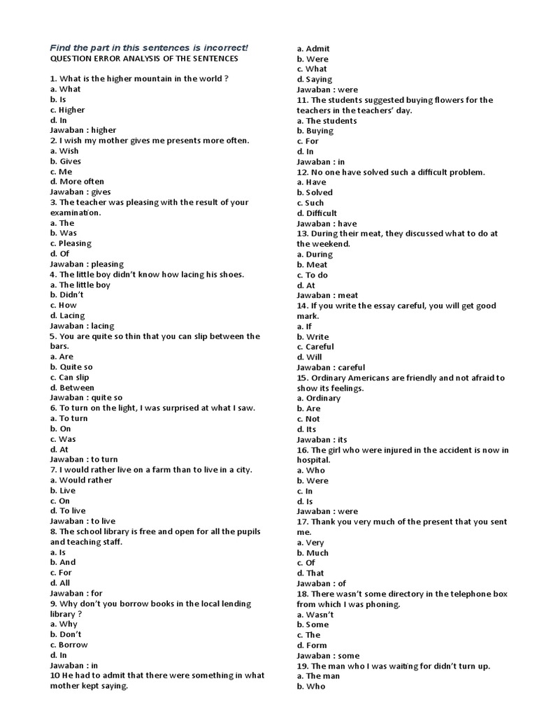 Question Error Analysis Present Tense | PDF | Language Arts & Discipline