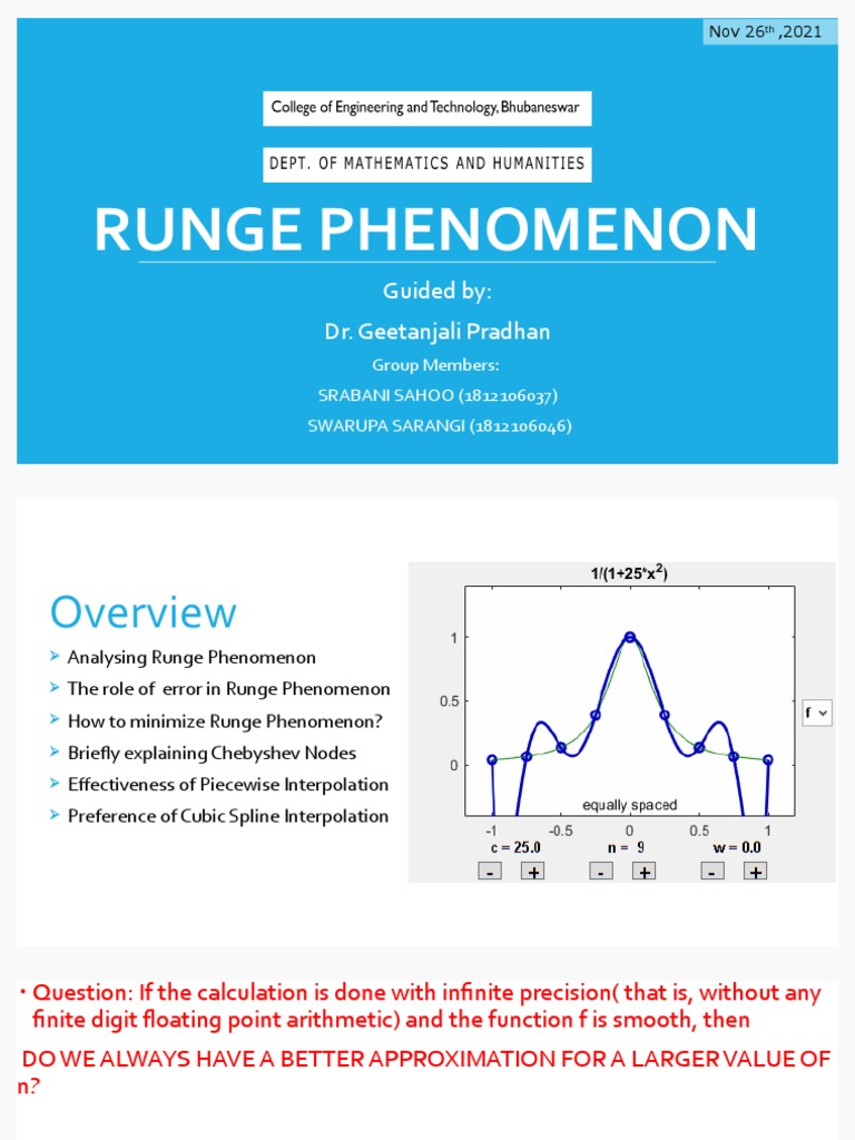 Runge Phenomenon Guided By Dr. Geetanjali Pradhan PDF Spline