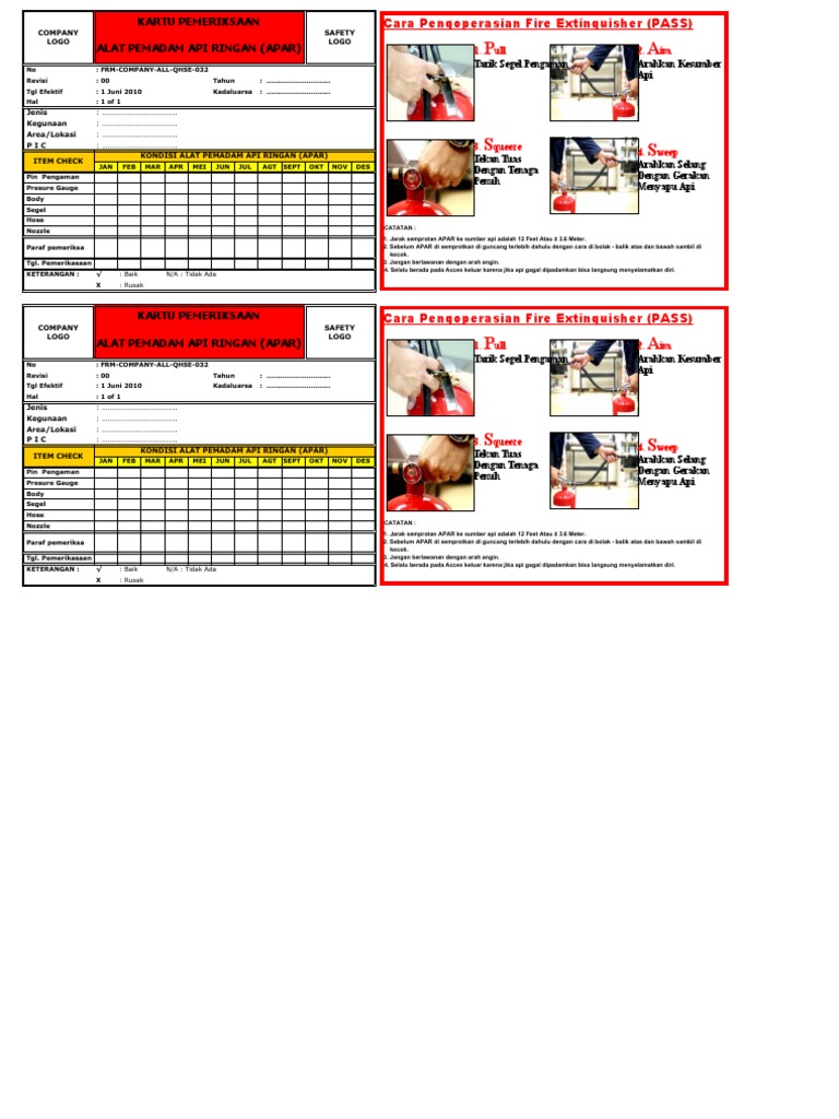 Ceklis Pemeliharaan APAR dan Penggunaan | PDF