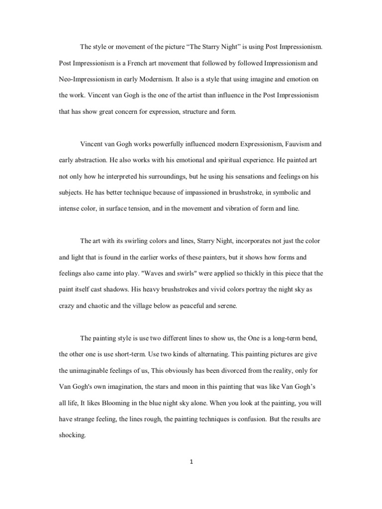 Vincent Van Gogh The Starry Night Pdf