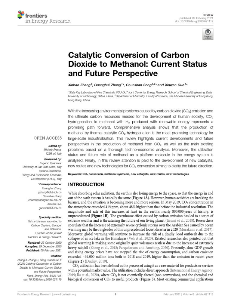 Catalytic Conversion of Carbon Dioxide To Methanol | PDF | Catalysis ...