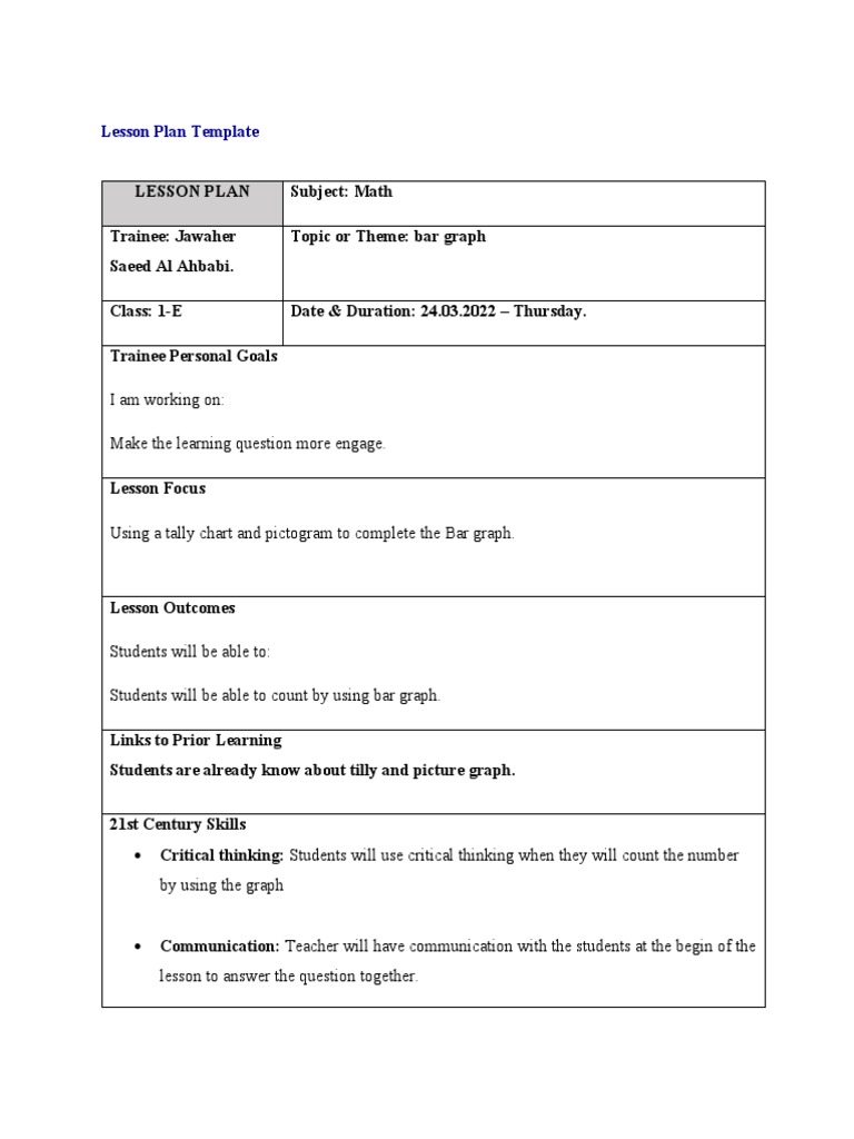 Bar Graph Lesson Plan | PDF | Lesson Plan | Cognition