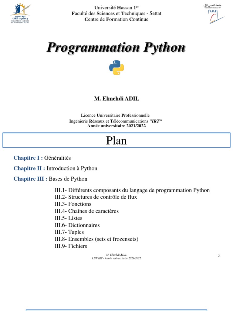 LUP IRT 2021 - 2022 - Cours - Programmation Python (Partie I) | PDF ...