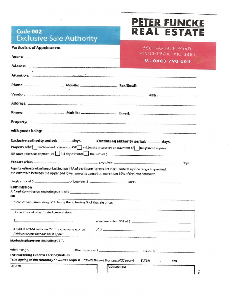 Sales Authority Form PDF
