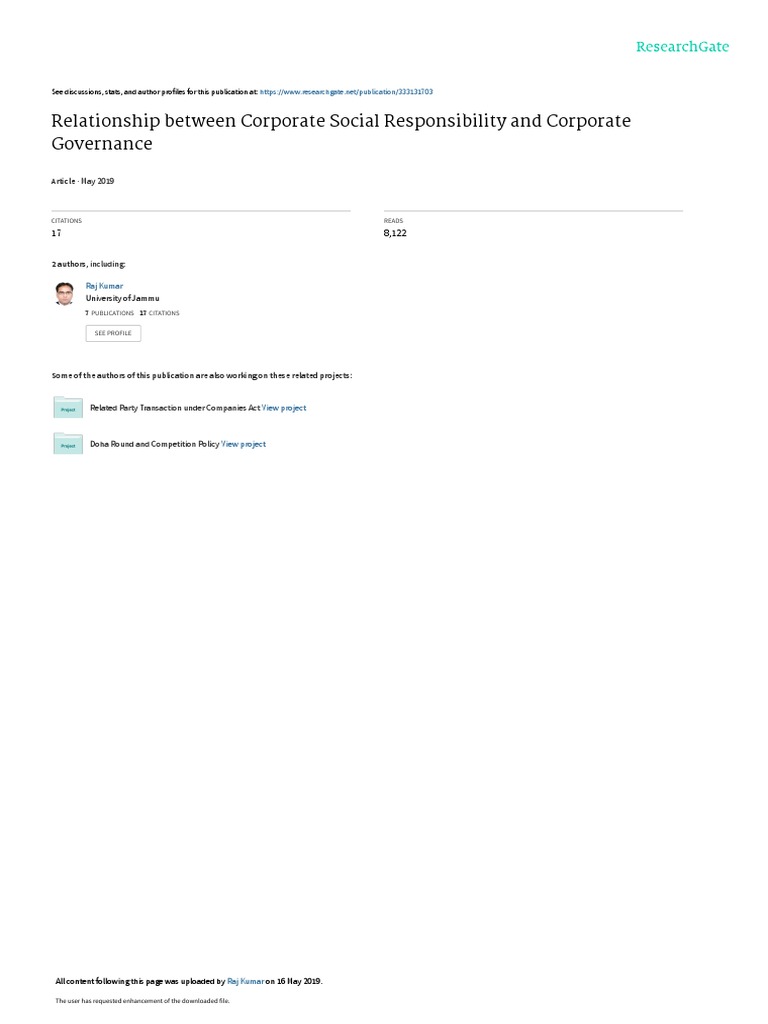 Relationship Between Corporate Social Responsibility and Corporate ...