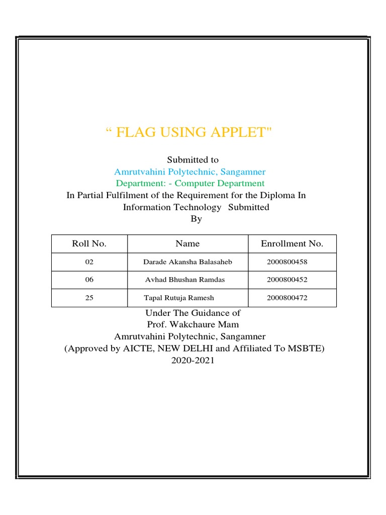 Generating the Indian National Flag Using Applet Graphics A MicroProject Report on Developing