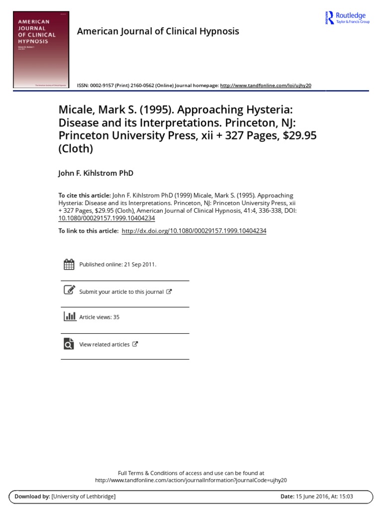 Approaching Hysteria Disease and Its Interpretations. PDF Hysteria