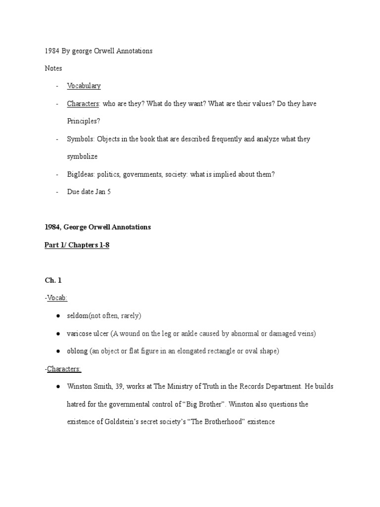 1984 By George Orwell Annotations Pdf