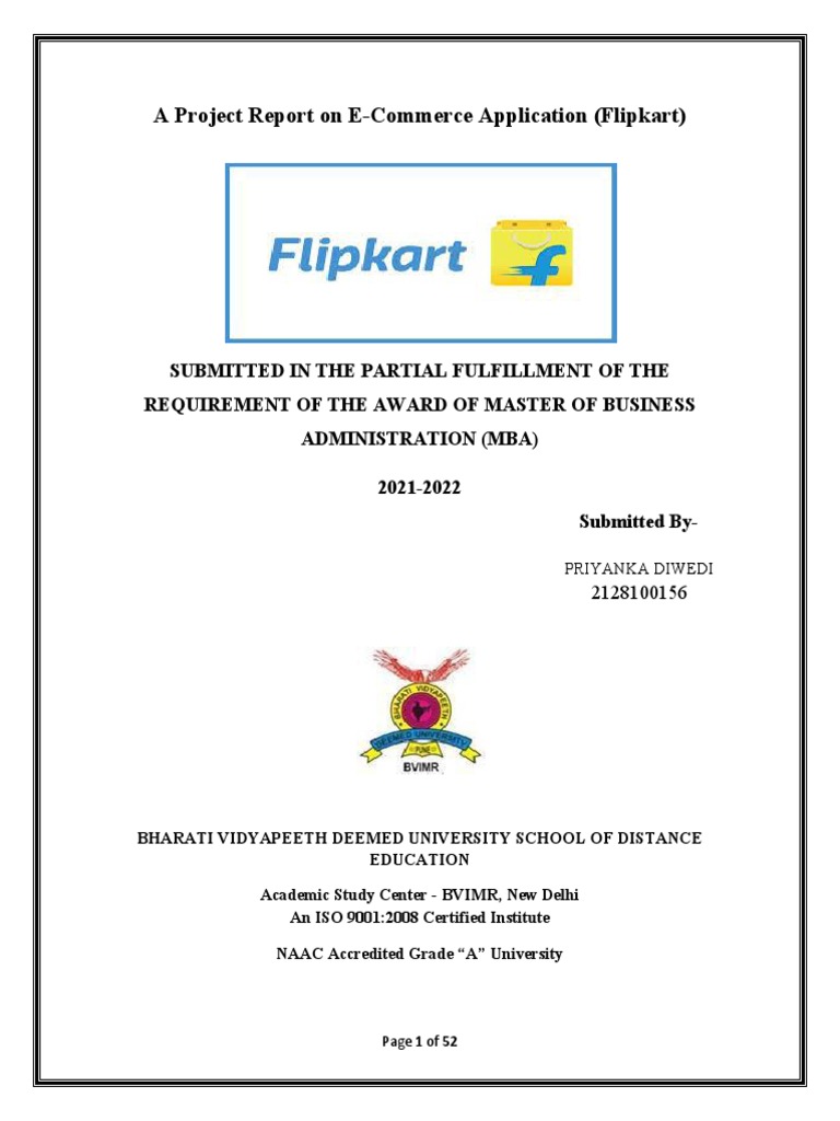A Project Report On Flipkart PDF Online Shopping E Commerce