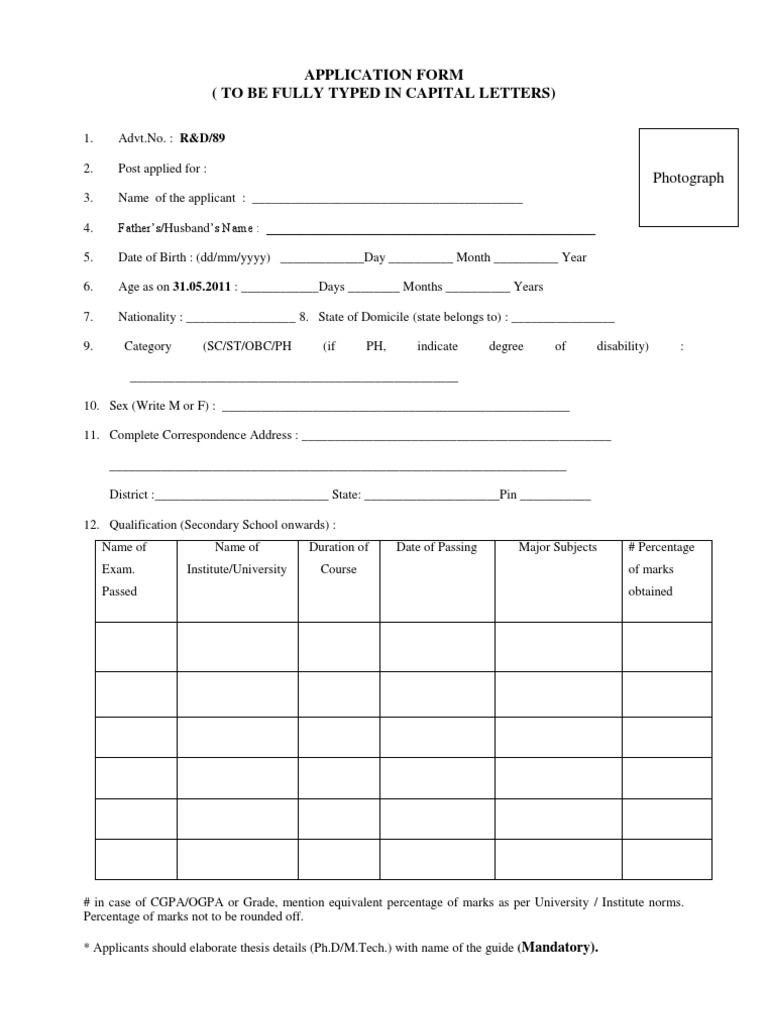 R&D Job Application Form Template | PDF | Social Science