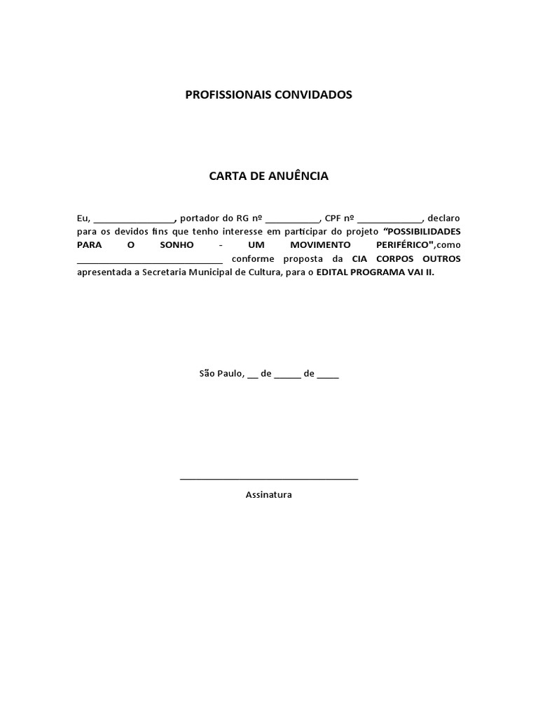 Exemplo De Carta De Anuência Pdf